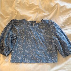LOFT Light Blue Floral Puff-Sleeve Blouse